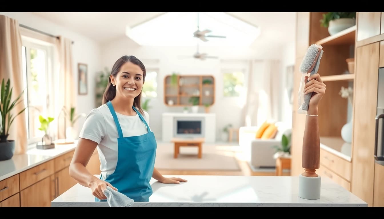 House cleaning Whangarei service showcasing a professional cleaner in a bright home.