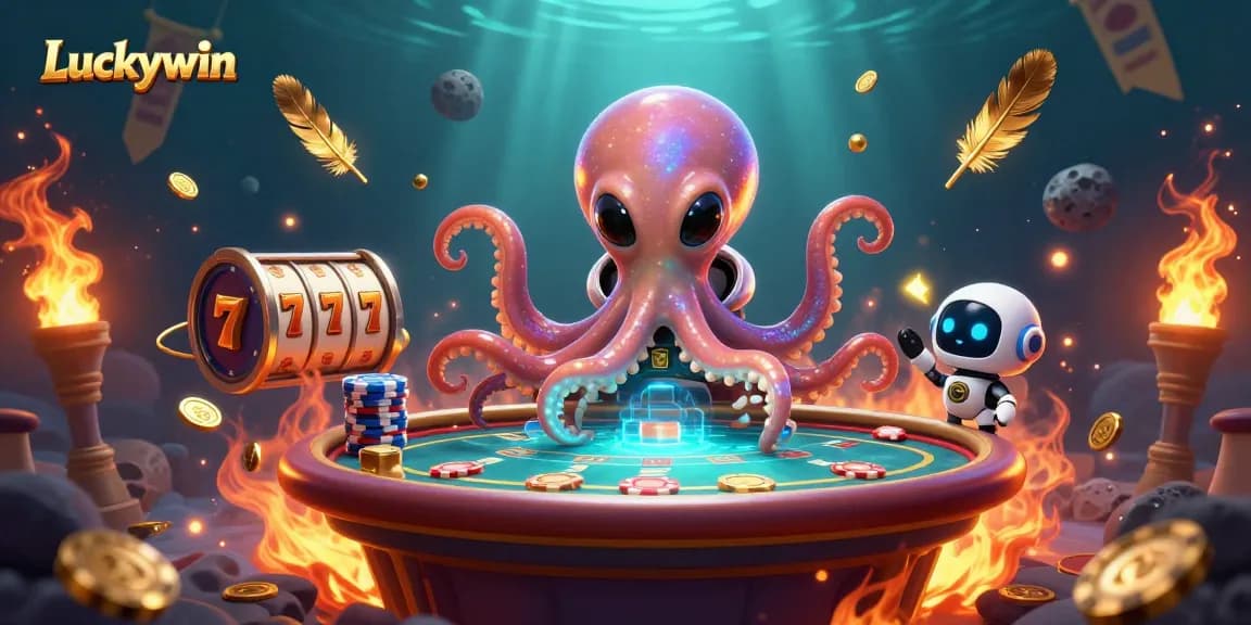 Join the Luckywin experience with a vibrant 3D universe featuring poker and cosmic elements.