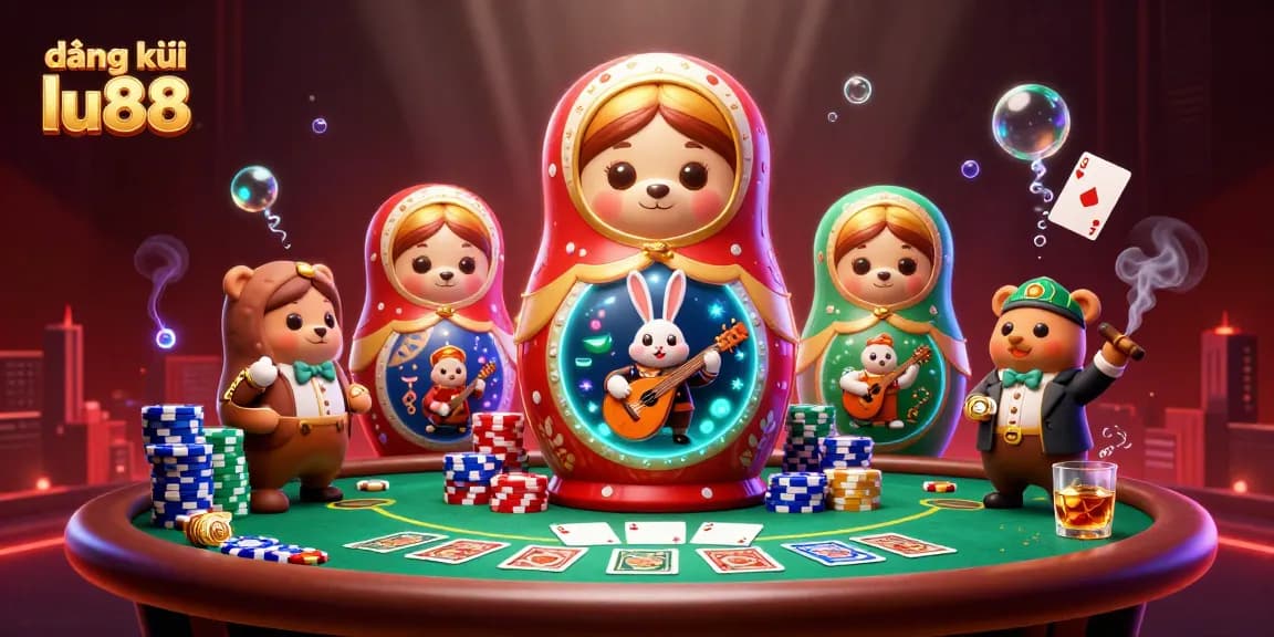 Engage with exciting đăng ký lu88 adventures in this vibrant casino-themed illustration inspired by poker.