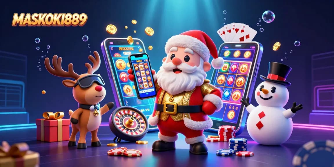 Join the casino fun with MASKOKI889 as Santa and friends celebrate jackpot wins!