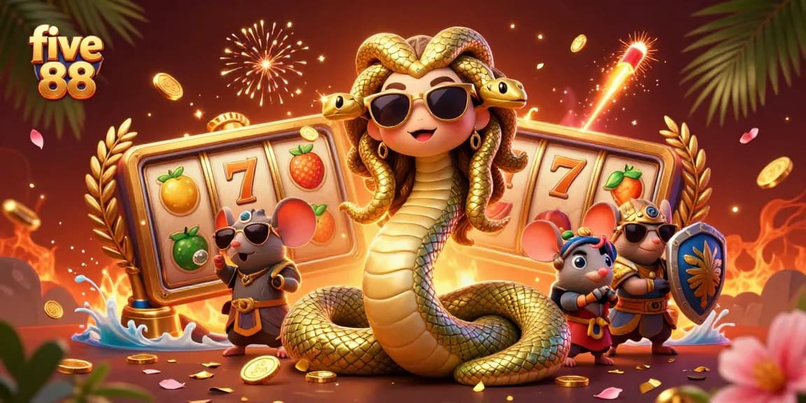 Engage in exciting gameplay at five 88 with a vibrant 3D illustration featuring friendly Medusa.