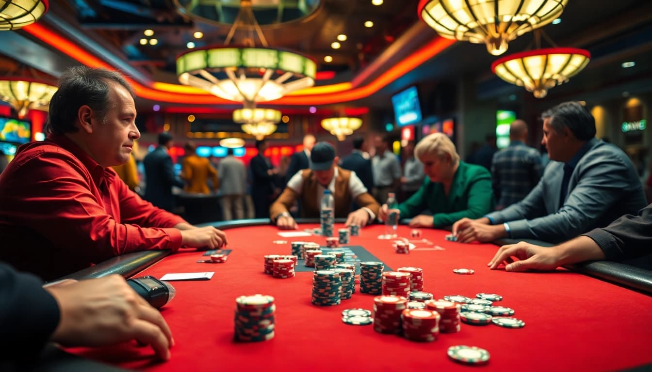 Permainan poker Poker88 yang seru dengan chip dan kartu menarik perhatian pemain.