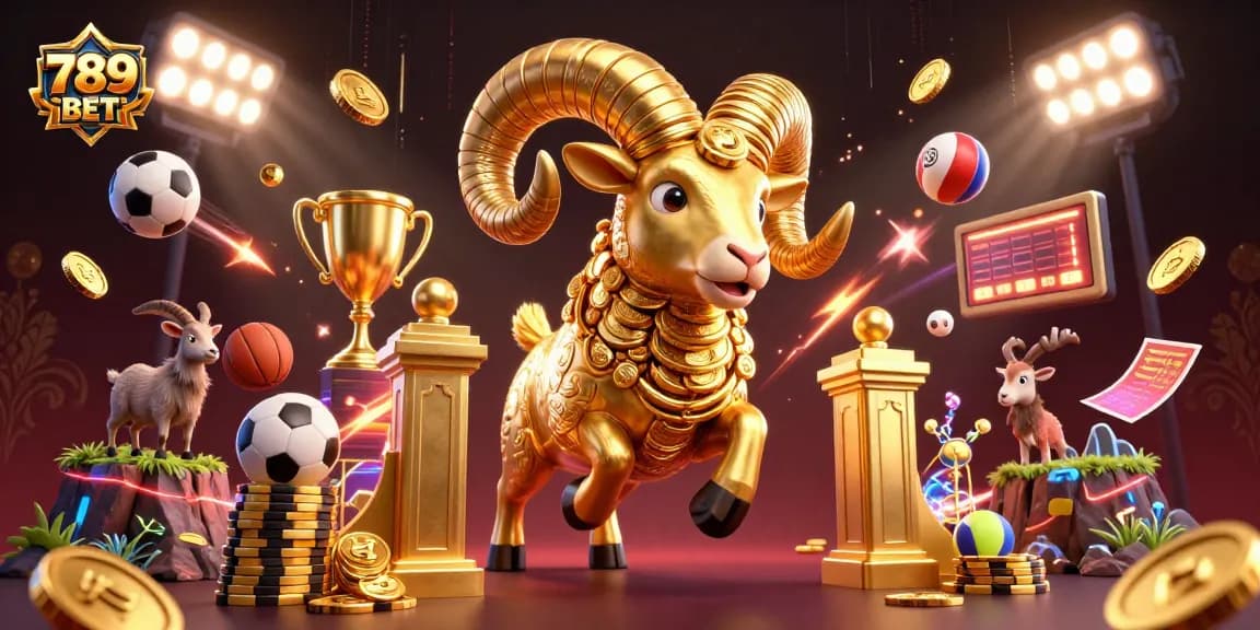 Experience thrilling wins with 789BET as the golden ram charges through a vibrant casino scene.