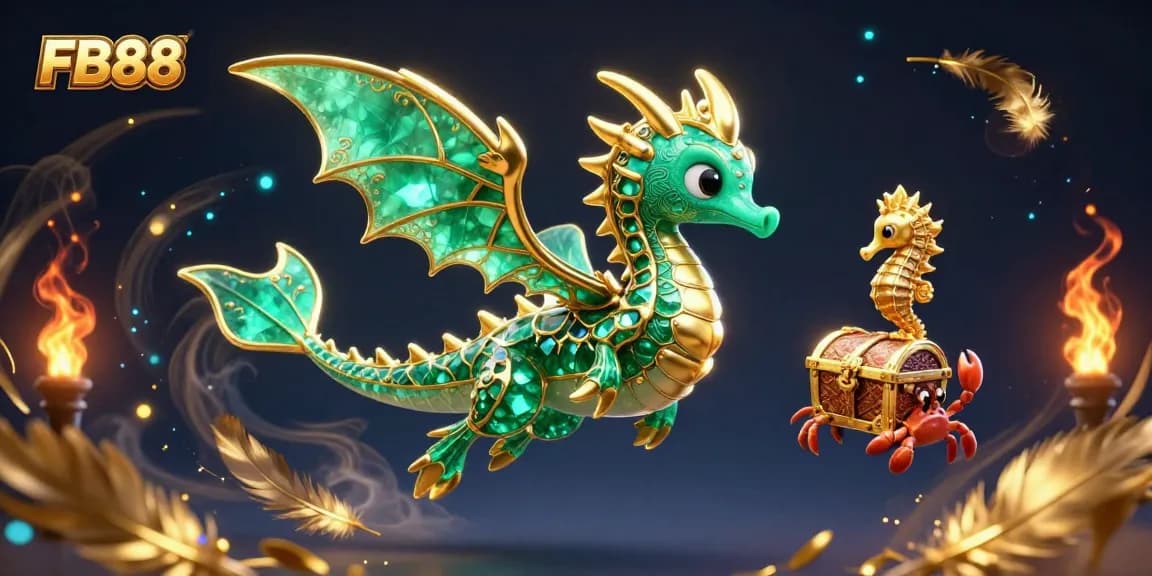 Engage in thrilling gambling at FB88 with a 3D sea dragon guarding treasures in a dynamic casino adventure scene.