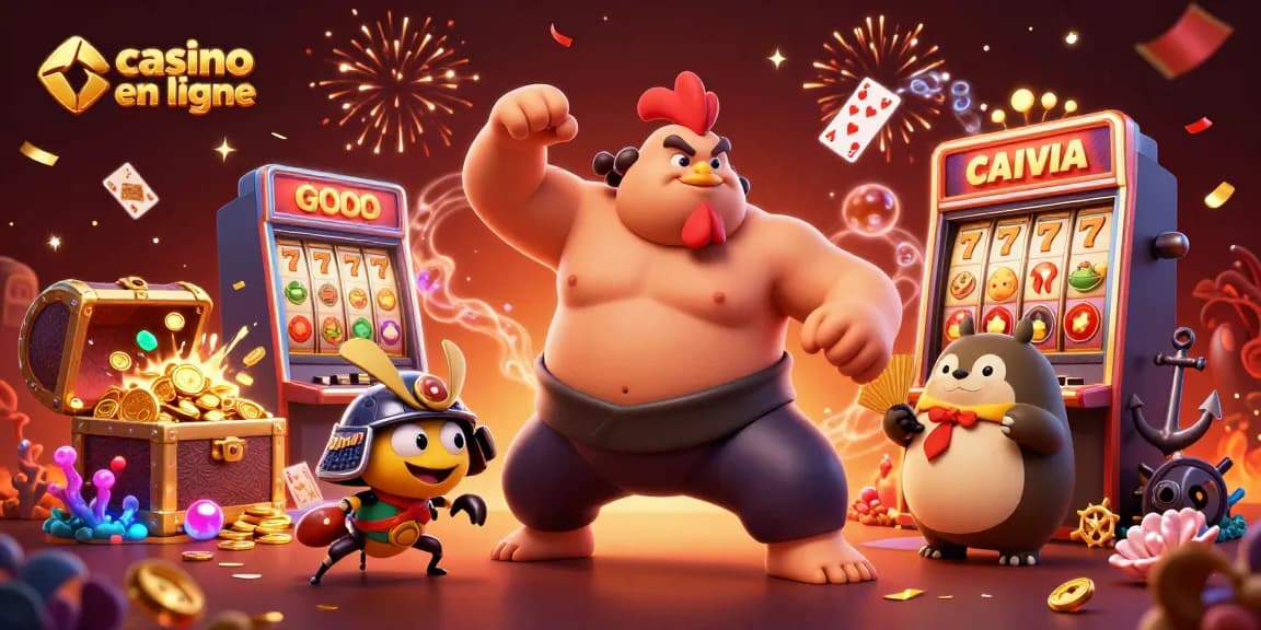 Explore la magie des jeux de casino en ligne avec un sumo et des éléments de jeu captivants.