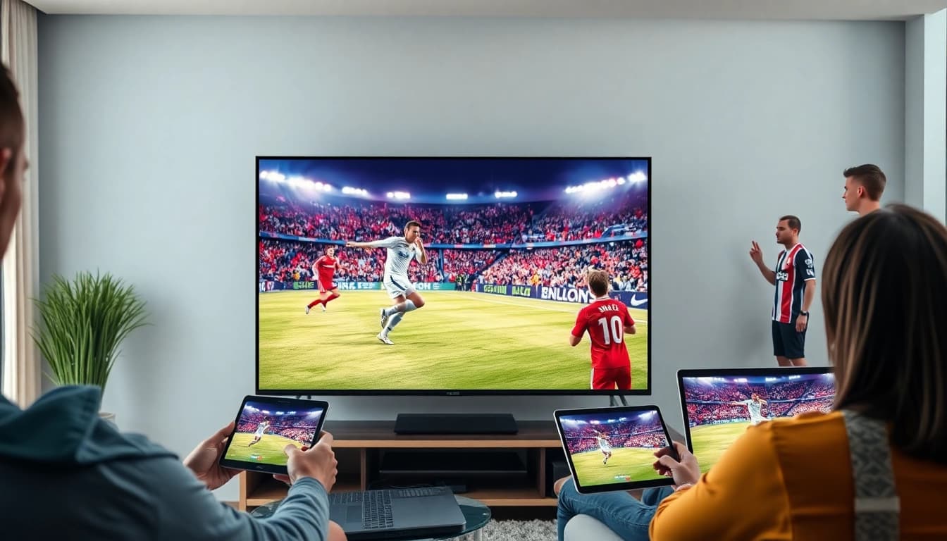 Menonton bolakami streaming dengan antusiasme di ruang tamu yang modern.