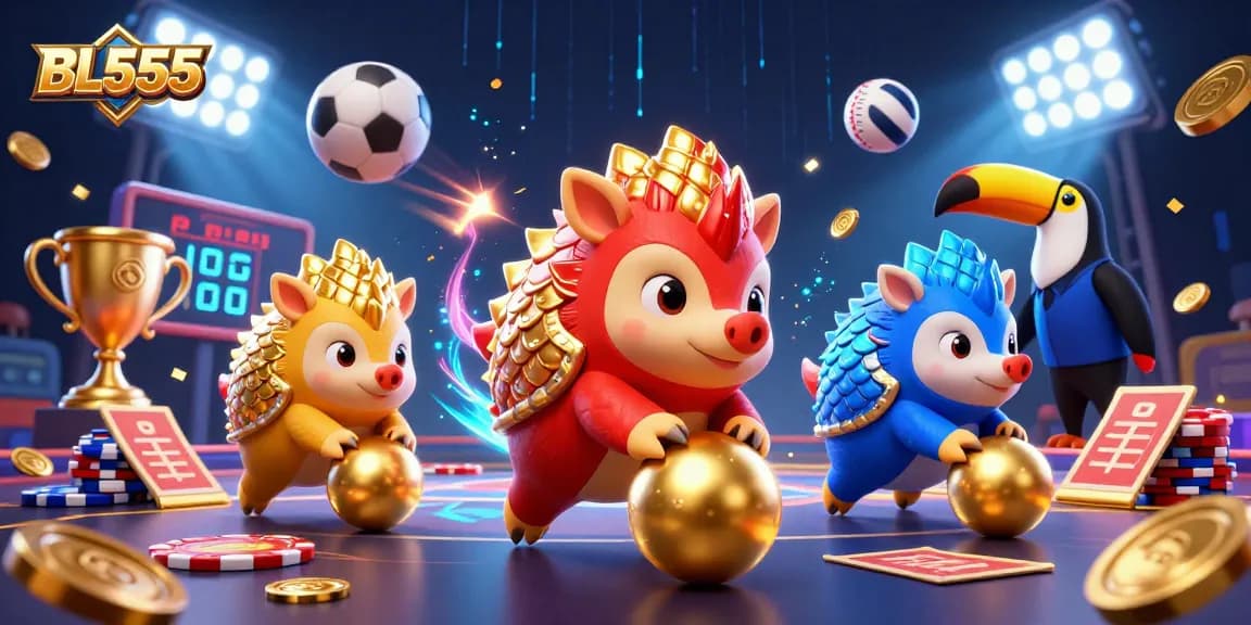 Experience the excitement of BL555 with rival pangolins in an action-packed casino scene.