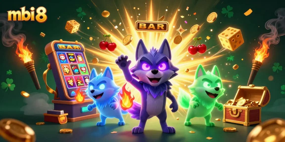Experience thrilling gaming action at mbi 8 with eyecatching characters and vibrant casino elements.
