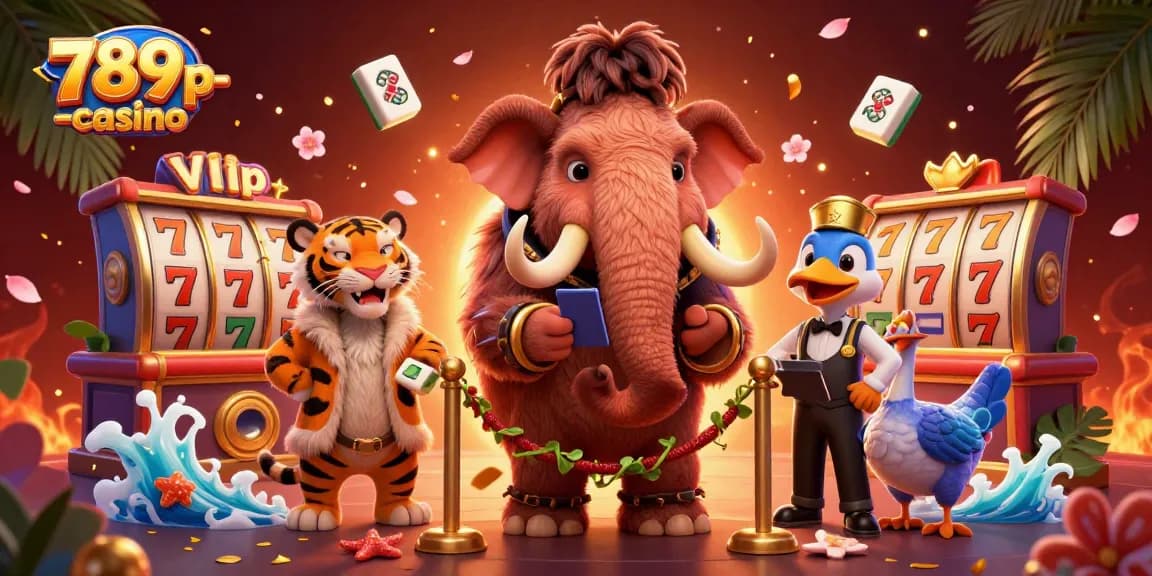Engage in thrilling experiences at 789p-casino with a bouncer checking IDs, vibrant slot reels, and dynamic casino elements.