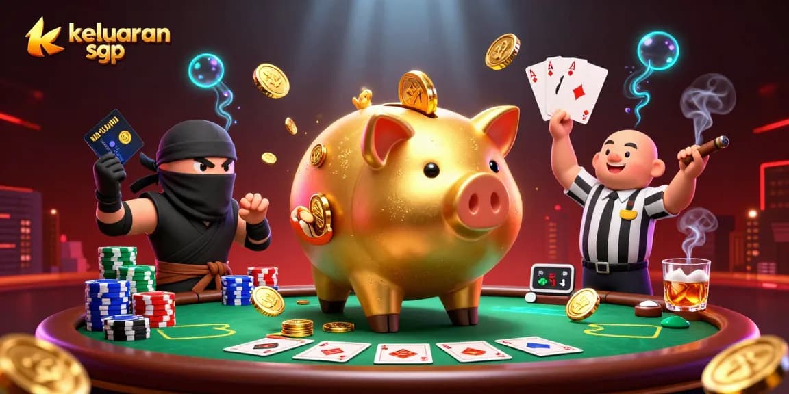 Engage with keluaran sgp through a vibrant 3D casino scene featuring animated characters.