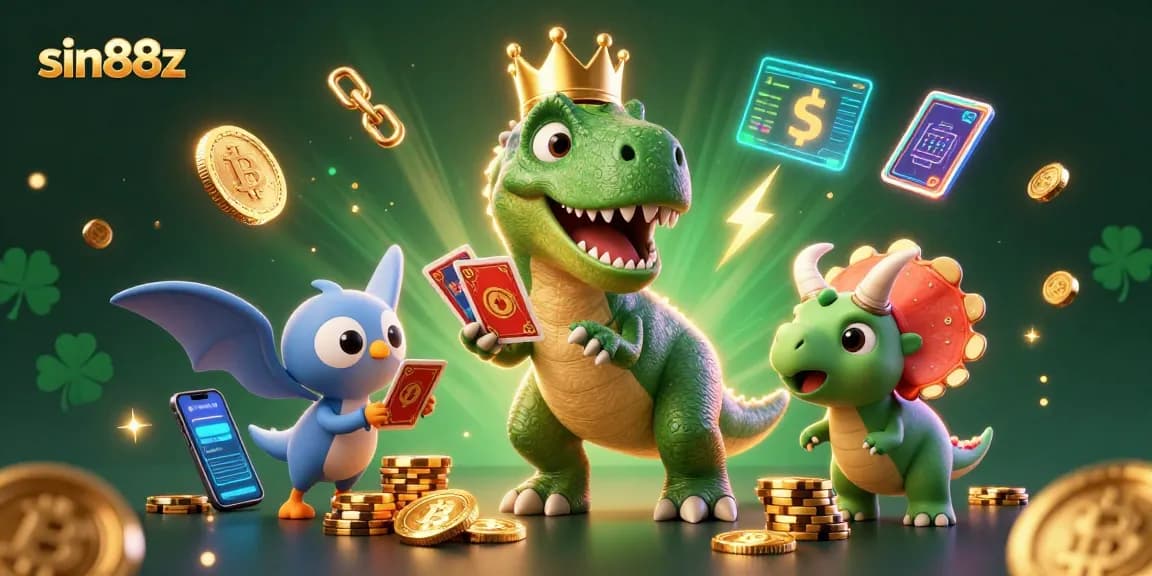 Experience thrilling gameplay with sin88z at a vibrant 3D casino featuring dinosaurs and crypto elements.