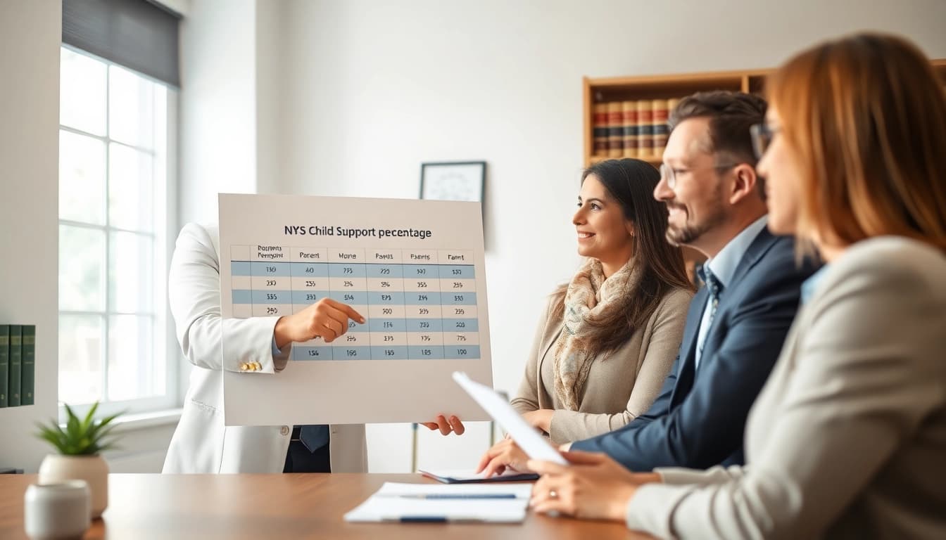 Calculate NYS child support percentage with an attorney during a consultation in a bright office.
