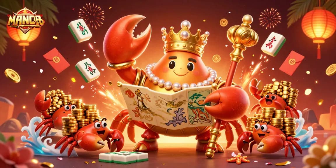 Experience the thrills of MANCLUB with a 3D scene of a golden crab emperor ruling the casino realm.