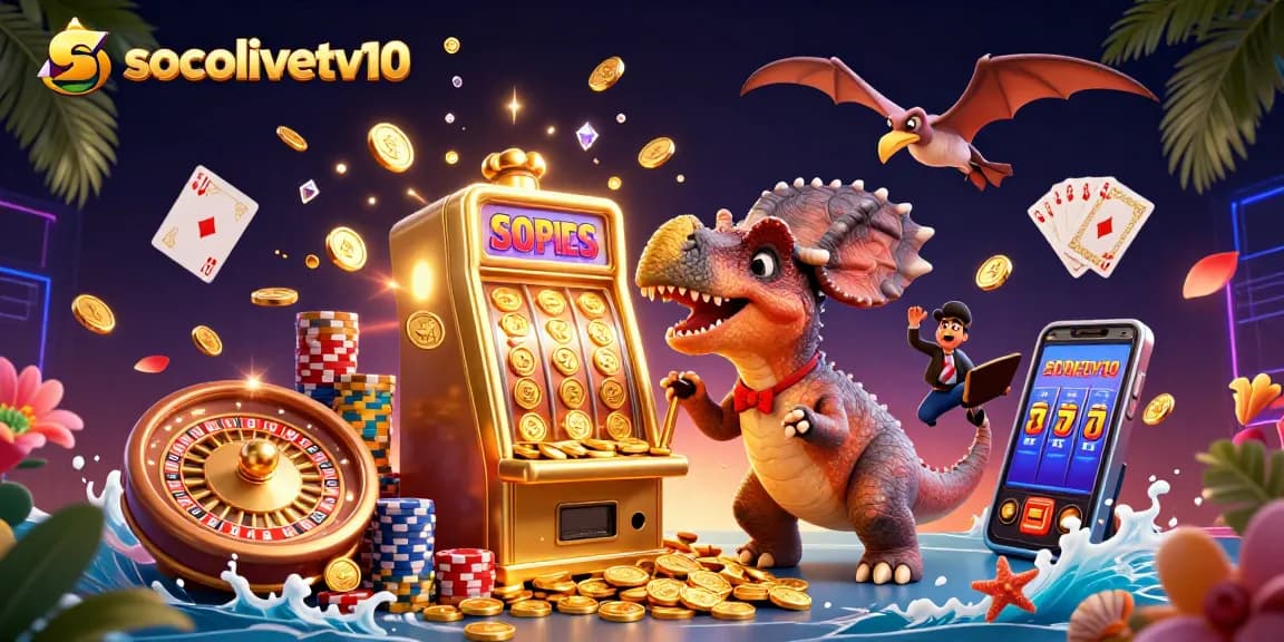 Watch socolivetv10 win jackpots with 3D characters in an exciting casino scene filled with coins and games.