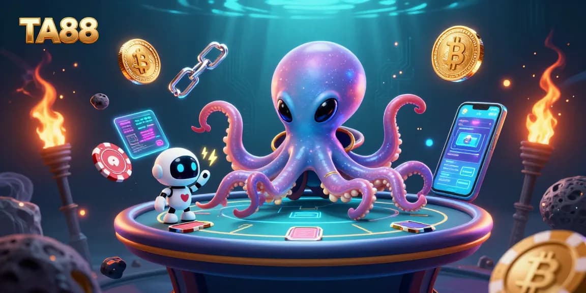 Experience TA88's thrilling alien poker scene with vibrant digital elements and crypto features.