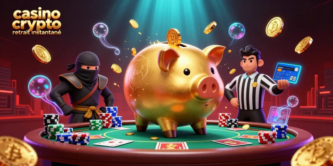 Réception instantanée de gains sur un casino crypto retrait instantané dans une illustration dynamique.