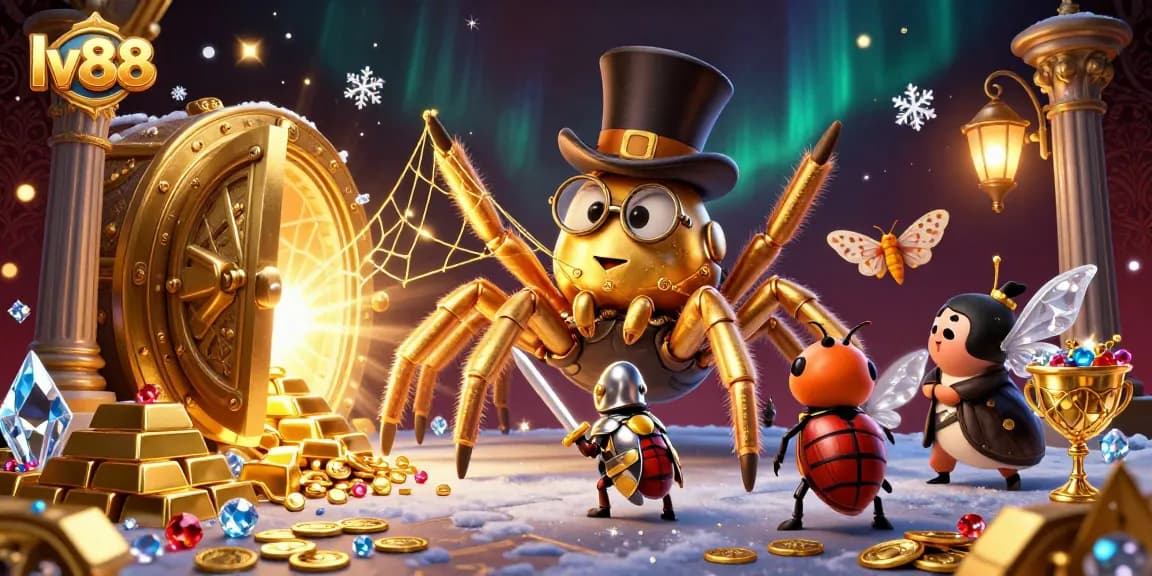 lv88 welcomes gamblers with a thrilling 3D casino scene featuring golden treasures and heroic characters.