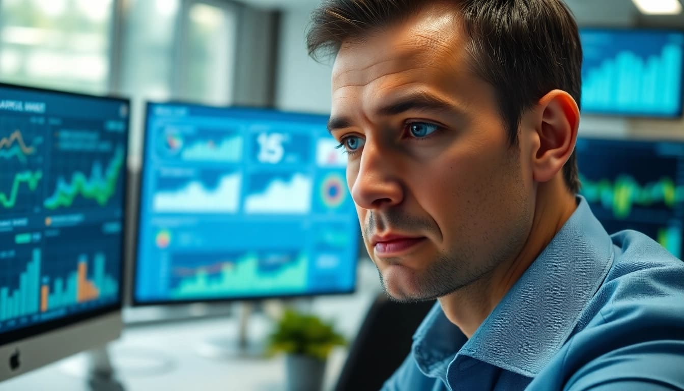 Engaging visual of a professional consultant in competitive intelligence consultancy analyzing data insights.