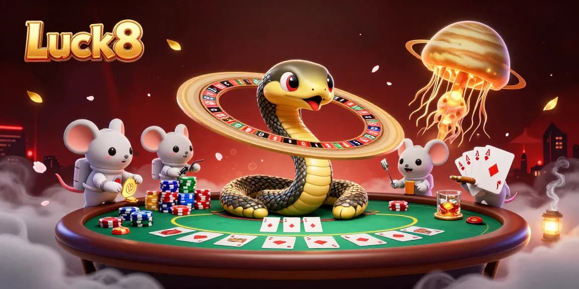 Place bets with Luck8 as tiny mice gamble around a cosmic roulette wheel.