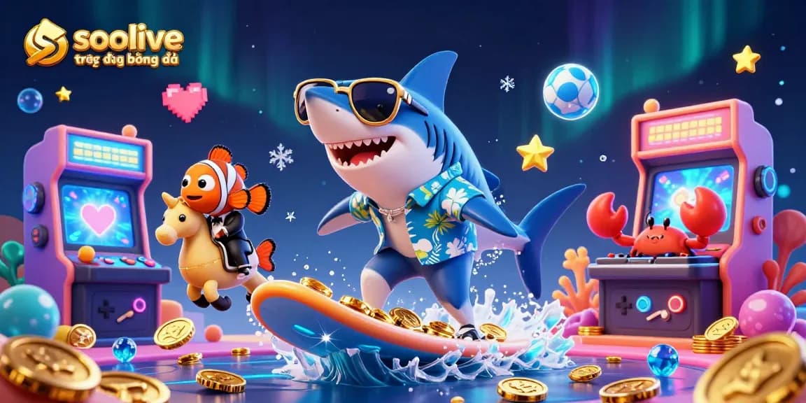 Socolive trực tiếp bóng đá showcases vibrant 3D characters celebrating gaming with dazzling casino themes.