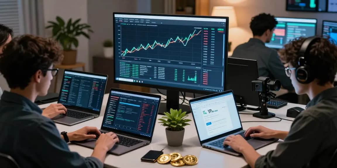 Exploring the Best Darknet Markets 2026 analysis in a tech-driven workspace with laptops showing market data.