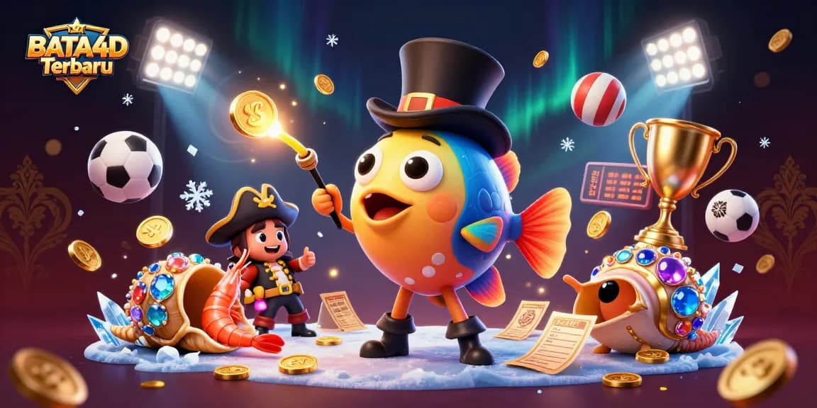 BATA4D Terbaru captures a lively underwater casino scene with an anglerfish attracting gold coins.
