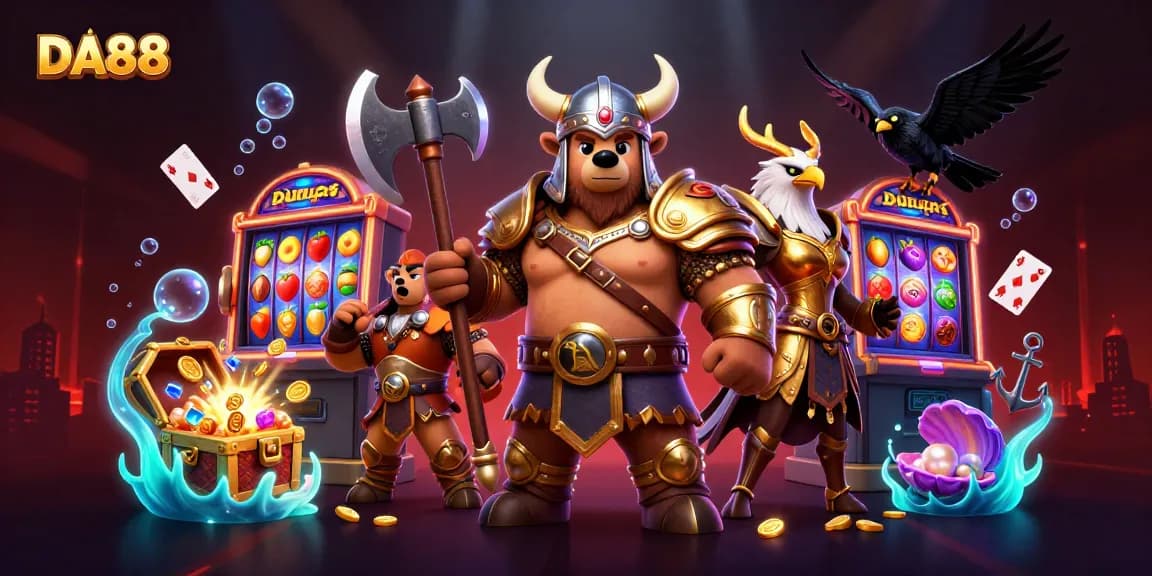 DA88 slot adventure with Viking character, Valkyrie eagle, and glowing elements.