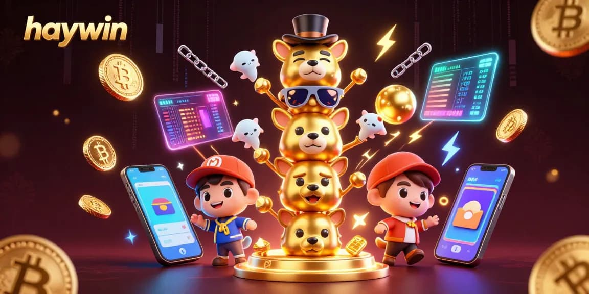 Experience the vibrant excitement of haywin with unique characters and crypto elements in a rich casino illustration.