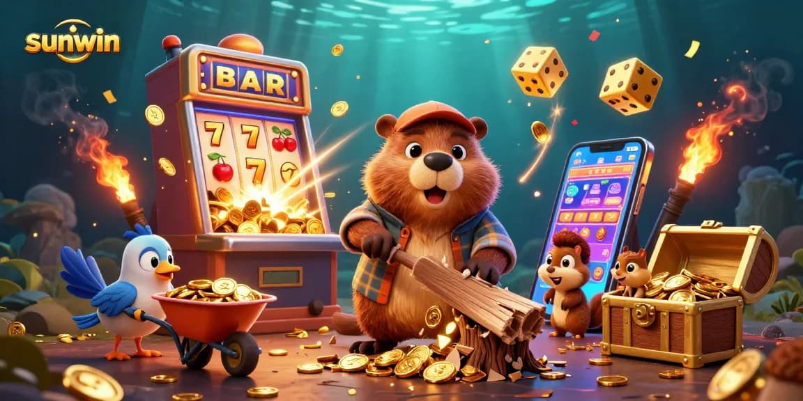 Engage in sunwin's thrilling slots with a beaver and friends amidst explosive wins.