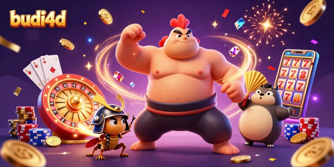 Win big with budi4d in a vibrant 3D casino scene full of gold coins and action.