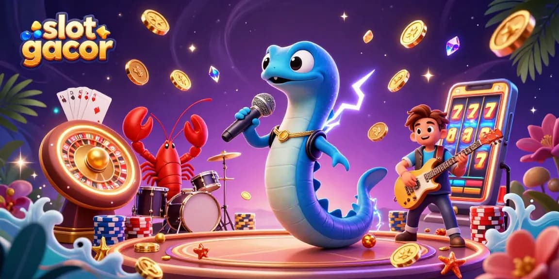 Experience thrilling action in the slot gacor scene featuring an electric eel DJ and a vibrant casino.