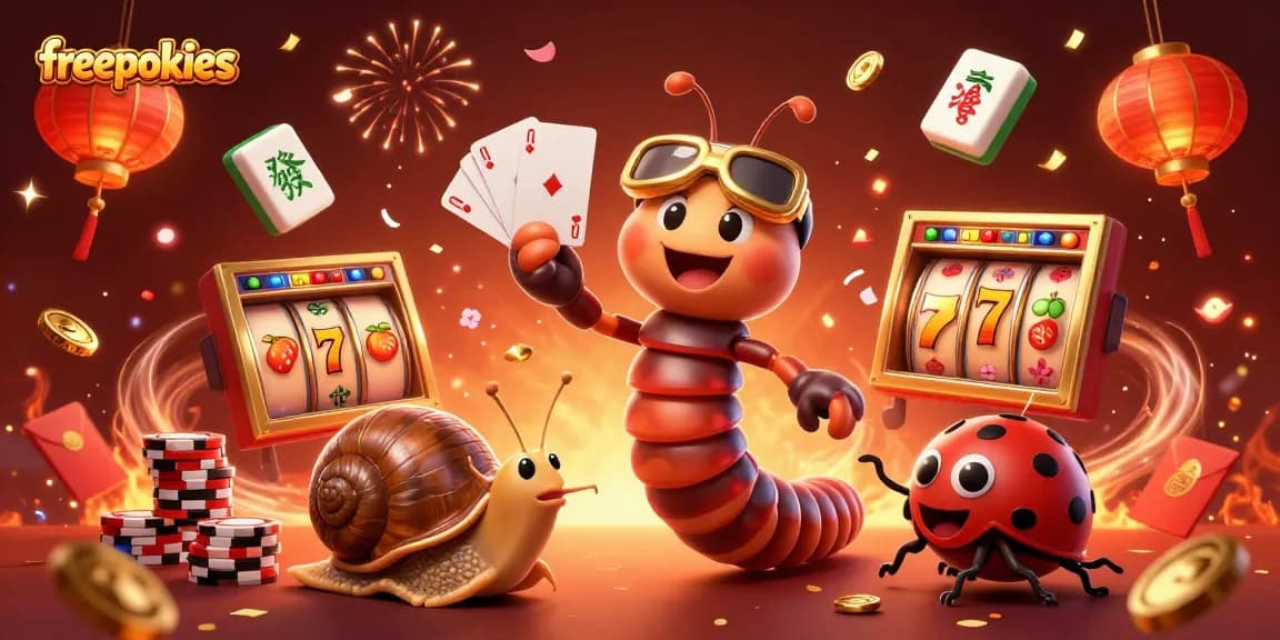 Win big with freepokies in a vibrant casino scene featuring lively characters and engaging game elements.