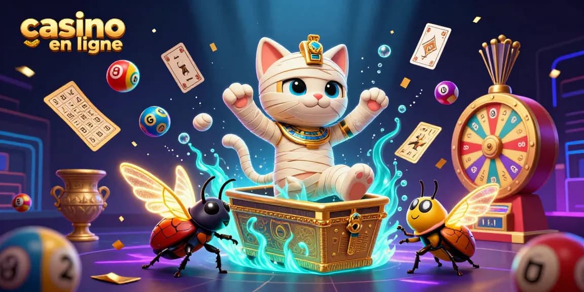 Gagnez au casino en ligne avec des jeux palpitants dans un décor égyptien coloré.