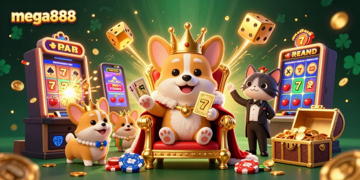 Experience mega888 slots with the royal corgi and dynamic casino elements bursting with excitement.