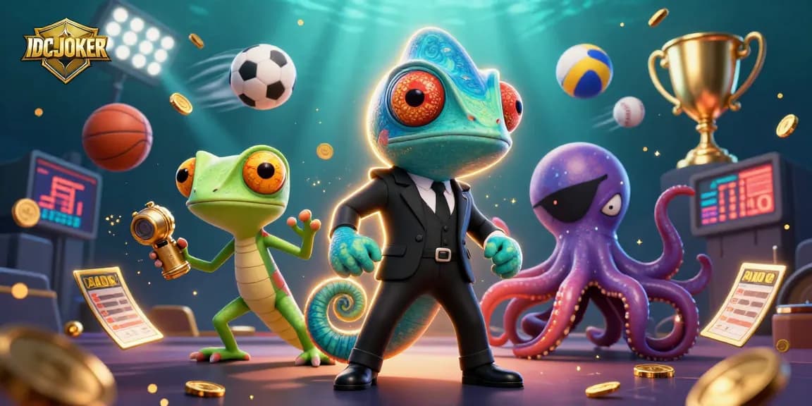 IDCJOKER features a secret agent chameleon and friends in an exciting sports betting scene.