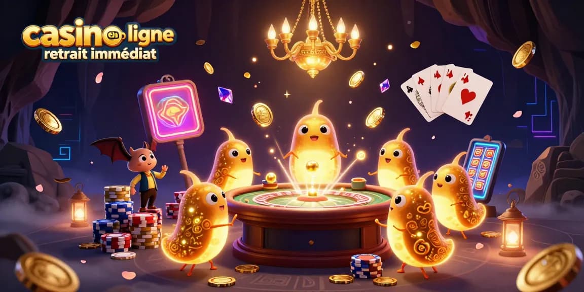 Jouez dans un casino en ligne avec retrait immédiat tout en profitant d'une ambiance lumineuse colorée.