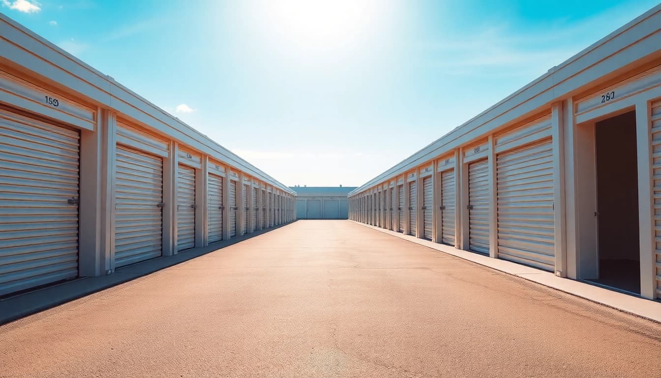 Discover modern self storage units featuring a clean layout and bright entrance.