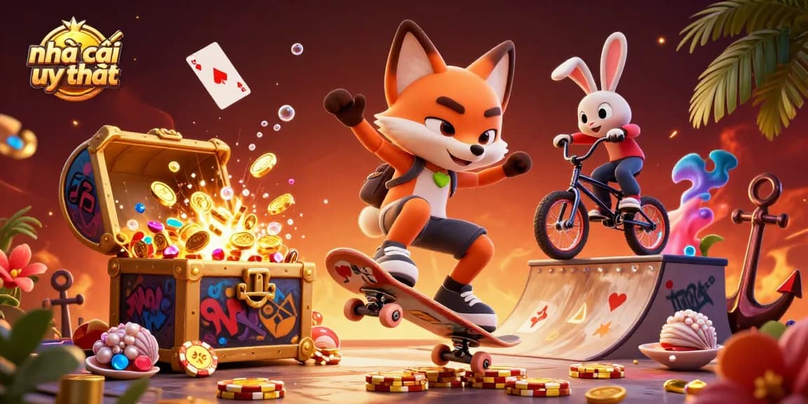 Engage with reliable nhà cái uy tín showcasing a vibrant 3D casino illustration filled with dynamic gaming elements.
