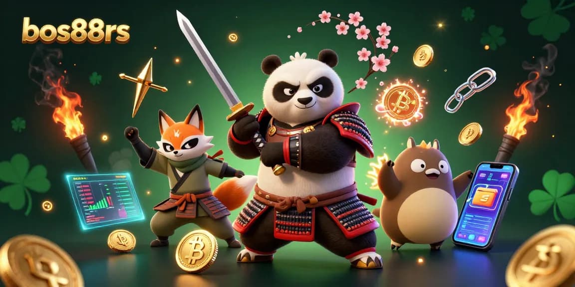 Experience exciting gaming with bos88rs featuring samurai panda, ninja fox, and vibrant crypto coins.