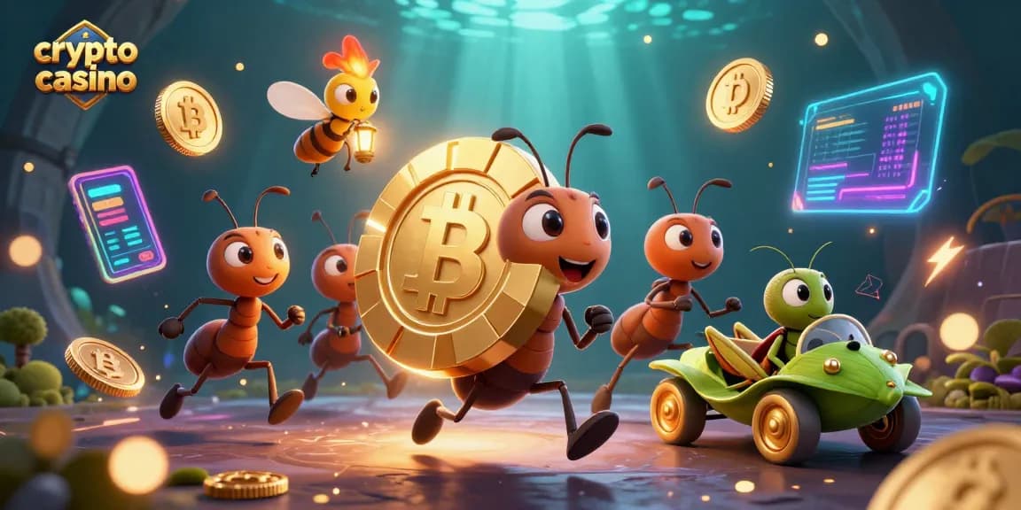 Les joueurs de crypto casino vérifient des gains impressionnants avec une équipe de fourmis transportant un jeton.