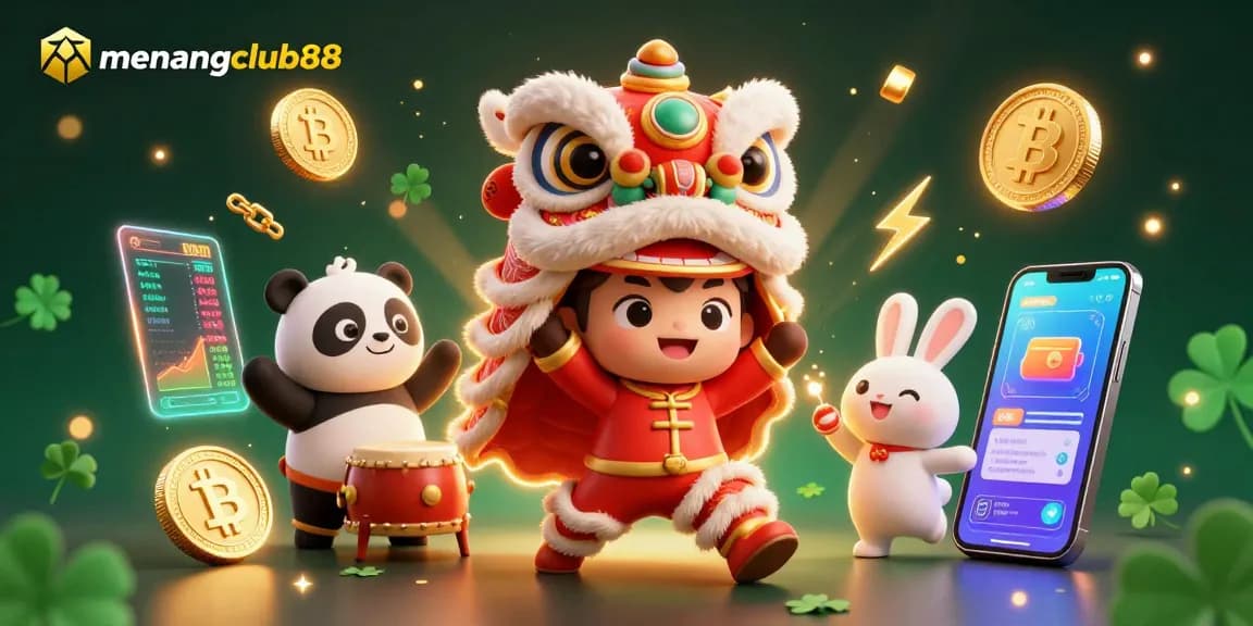 Experience the excitement of menangclub88 with vibrant characters in a dynamic gaming scene celebrating adventure and jackpots.