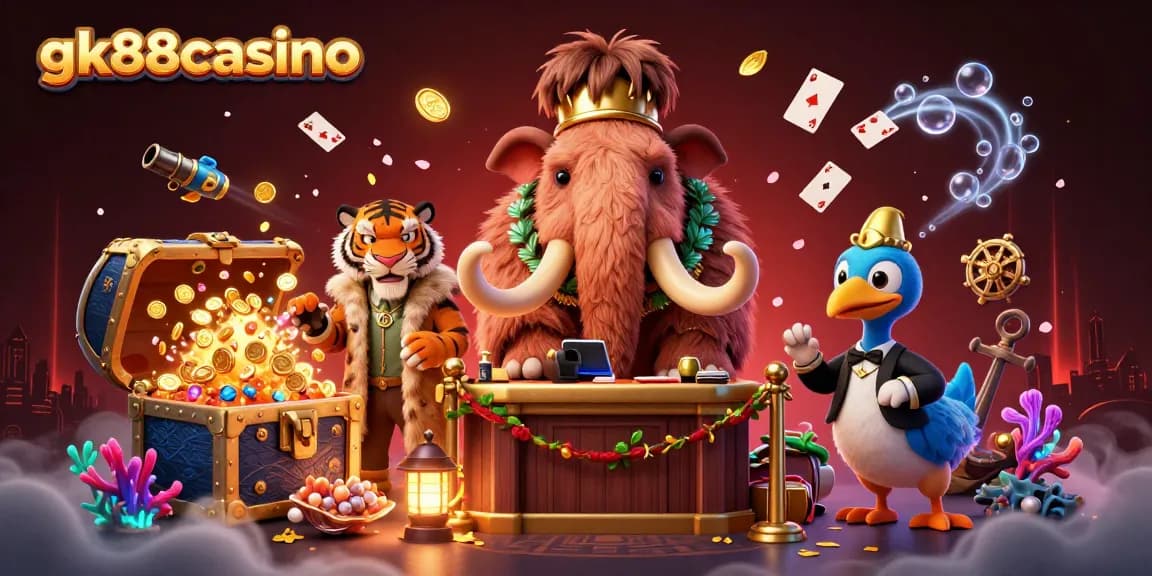 Experience the thrill at gk88casino with our vibrant 3D casino scene featuring unique characters.