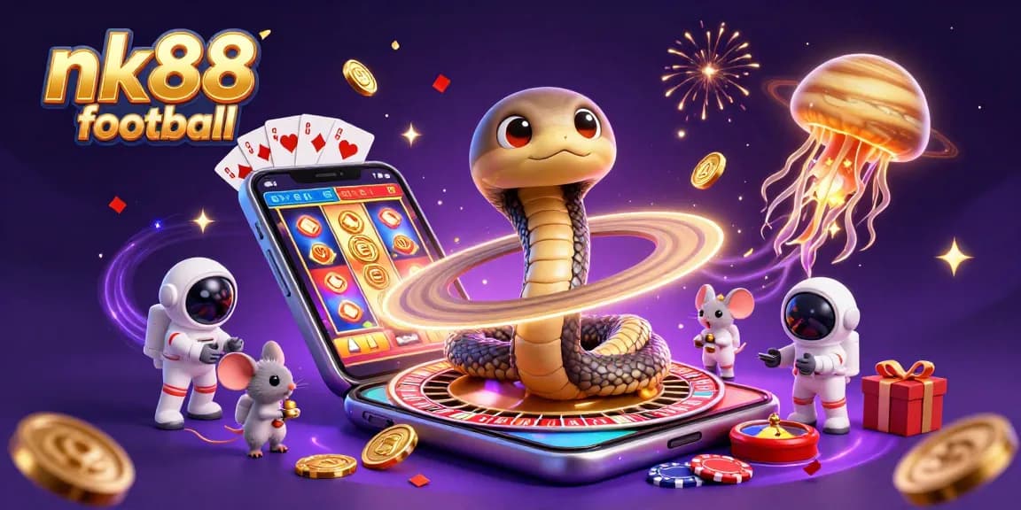 Bet on exciting games like nk88 football with a vibrant cosmic casino scene featuring cartoon elements.
