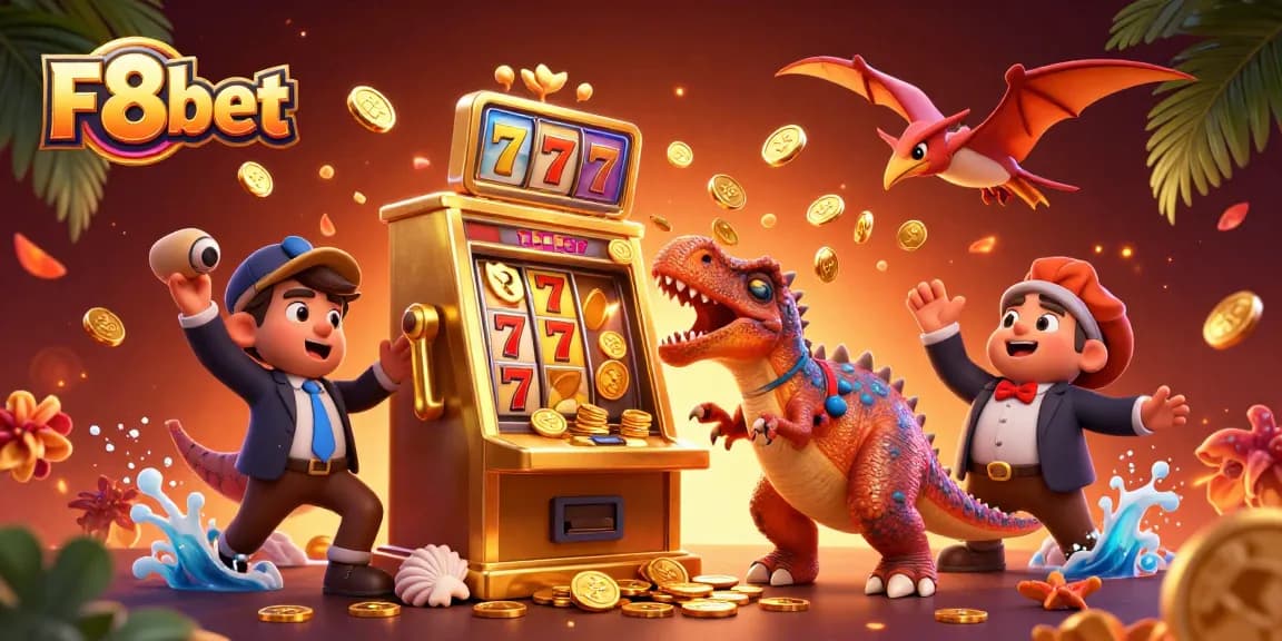 Experience the thrill of F8bet as vibrant creatures celebrate a jackpot win at a colorful casino scene.