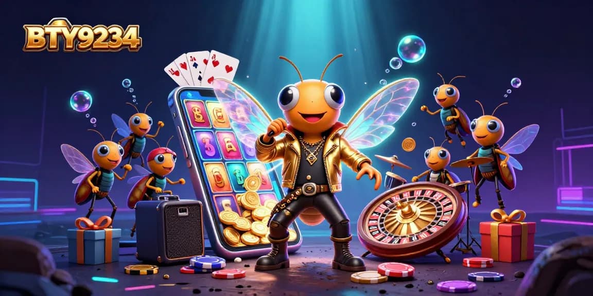 Engage with the vibrant BTY9234 casino scene featuring the cicada rock star amidst exciting game elements.