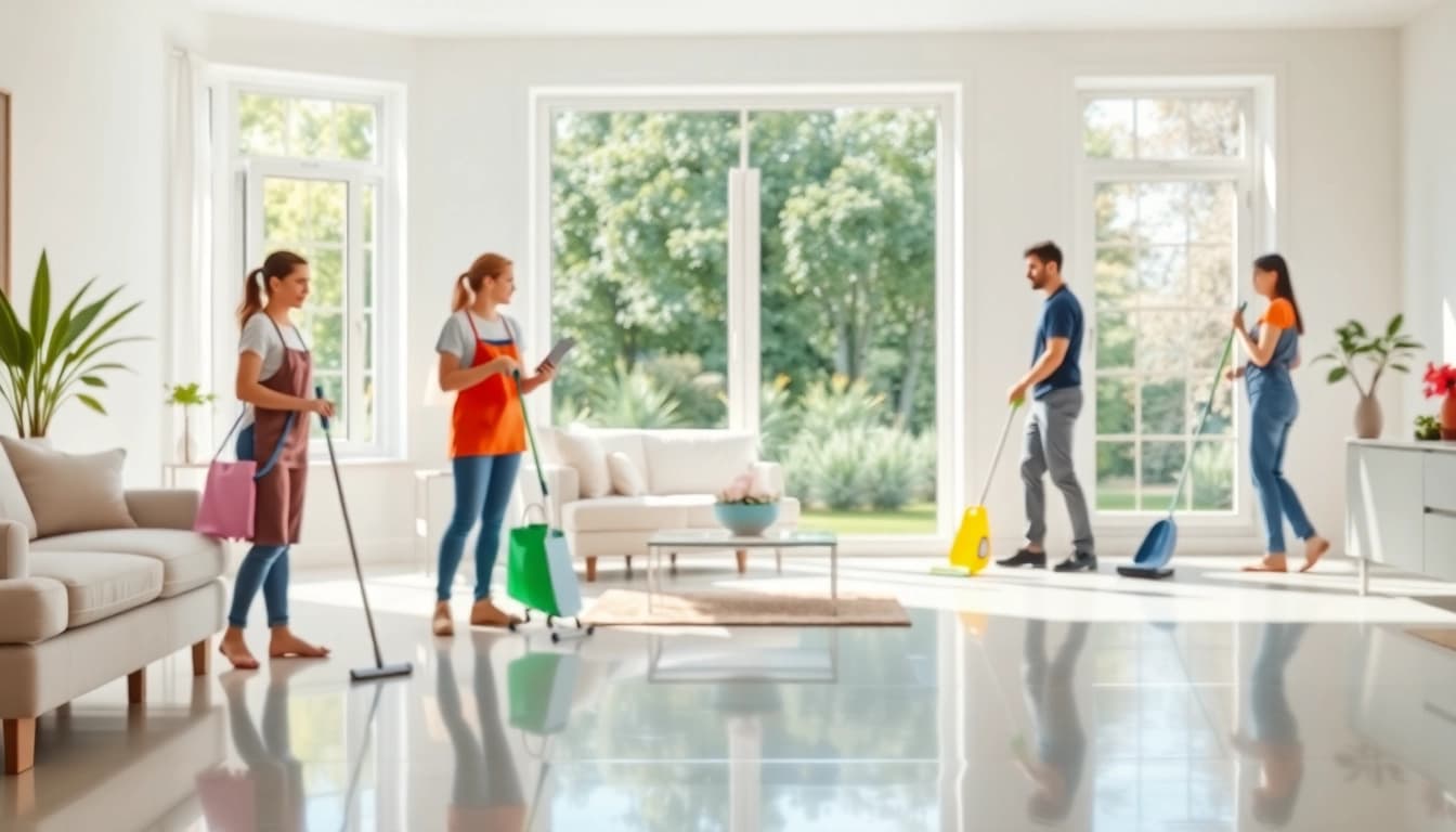 Cleaning Services Nottingham team creating a polished interior in a bright home environment.