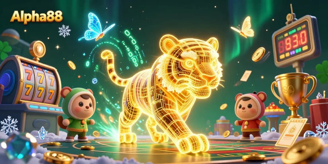Spin to win at Alpha88 with vibrant casino imagery showcasing slots and golden tiger.