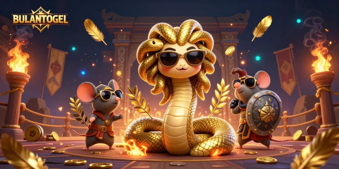 BULANTOGEL highlights a vibrant casino scene with 3D characters and dynamic gaming elements.