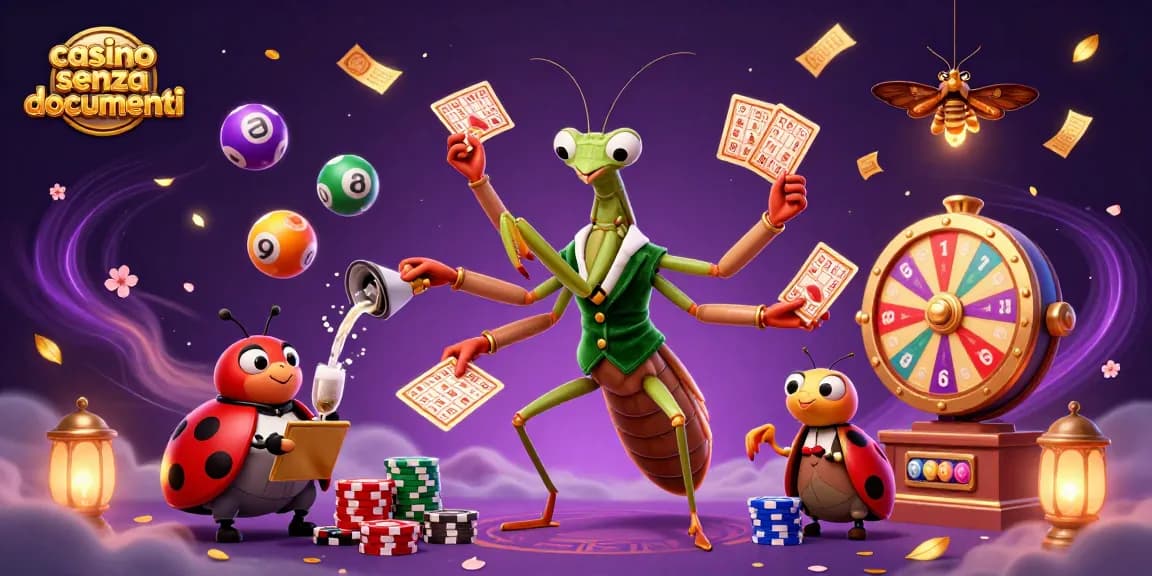 Gioca con il casino senza documenti grazie a una vivace illustrazione di casinò con personaggi 3D e giochi dinamici.