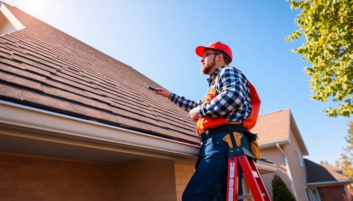 twinsburg roofing contractor conducting a roof inspection on a residential building